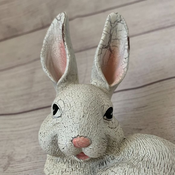 Bunny Rabbit Figurine Statue White Textured Detail Rustic Crackled Ears 6 3/4"H - Picture 5 of 12